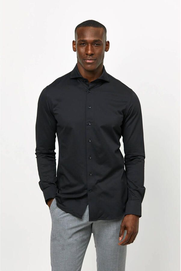 PROFUOMO Heren Overhemden Shirt X-cutaway Japanese Knitted Zwart - Foto 6