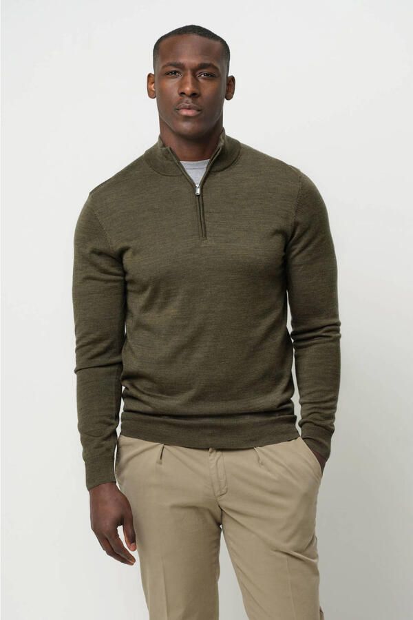 PROFUOMO Heren Truien & Vesten Pullover Half Zip Merino Groen - Foto 7