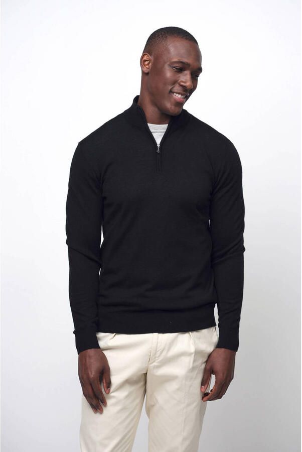 PROFUOMO Heren Truien & Vesten Pullover Half Zip Merino Zwart - Foto 7