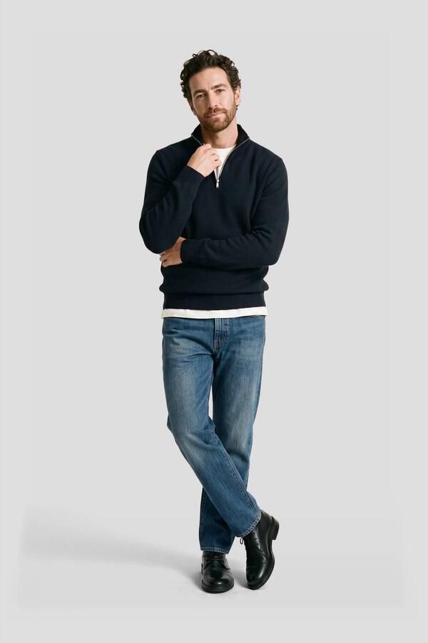 Profuomo Sweater Half Zip Pullover Structuur Donkerblauw - Foto 2