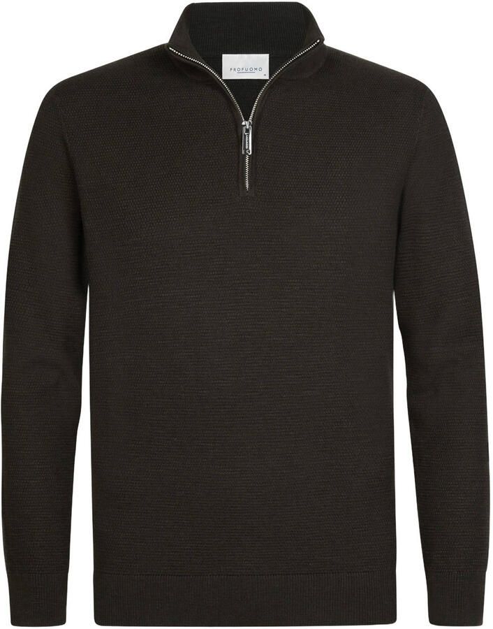 PROFUOMO Heren Truien & Vesten Pullover Half Zip Twinkle Slub Structure Bruin - Foto 4