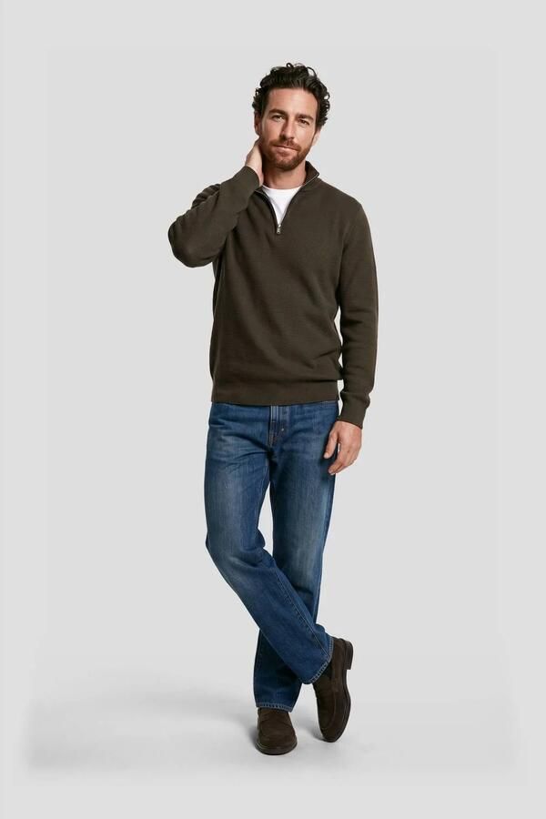 PROFUOMO Heren Truien & Vesten Pullover Half Zip Twinkle Slub Structure Bruin - Foto 5