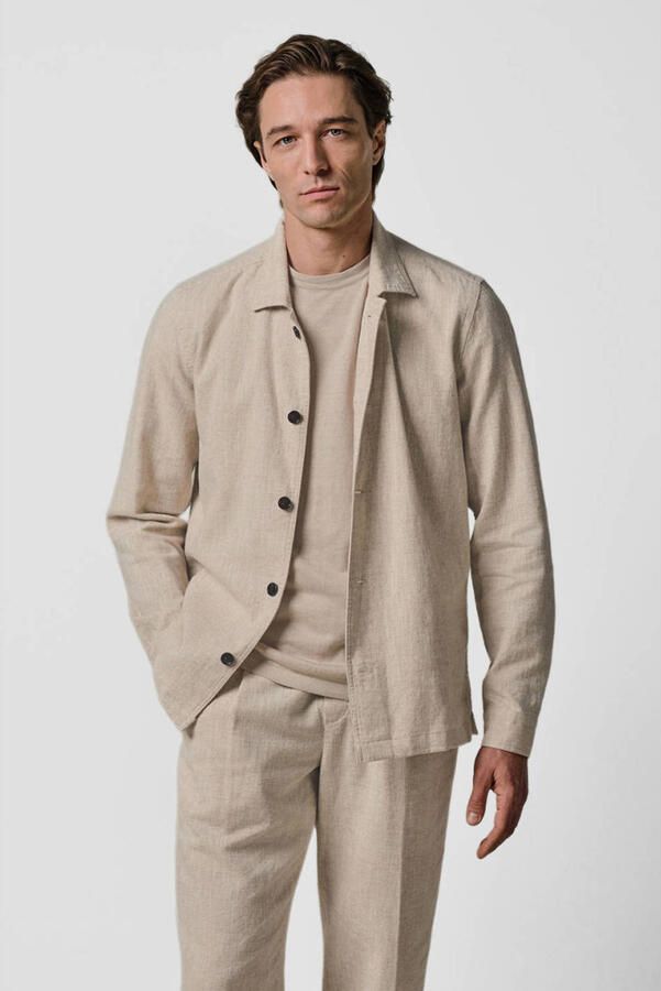 PROFUOMO Heren Overshirts Linen Cotton Raw Beige - Foto 5