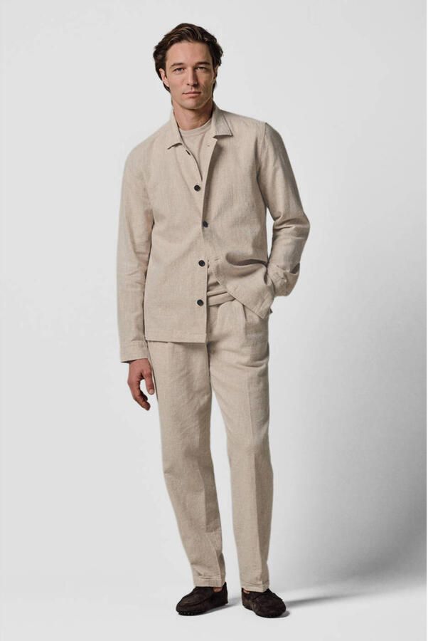 PROFUOMO Heren Overshirts Linen Cotton Raw Beige - Foto 6