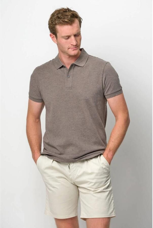 Profuomo Polo Shirt Korte Mouw Piqué Poloshirt Melange Bruin - Foto 5