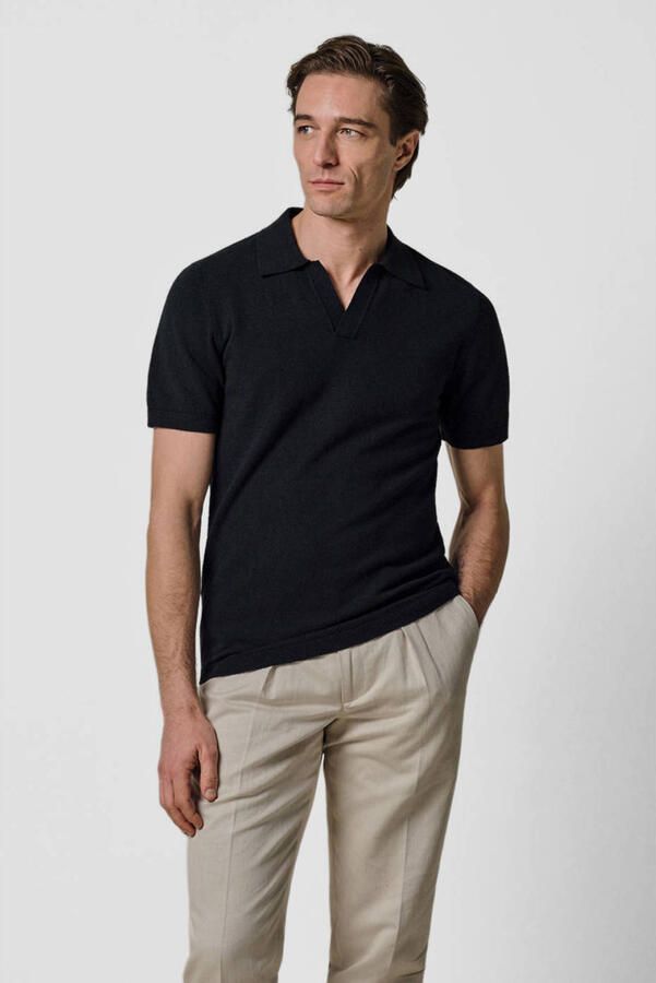 Profuomo regular polo donkerblauw fijn gebreid