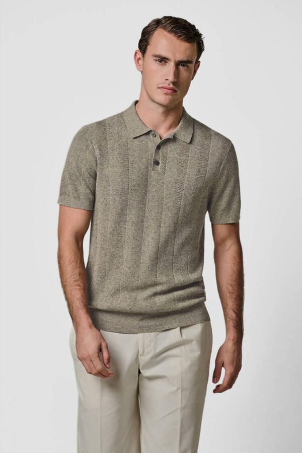 Profuomo regular polo met linnen fijn gebreid beige - Foto 5