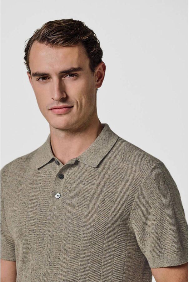 Profuomo regular polo met linnen fijn gebreid beige - Foto 6