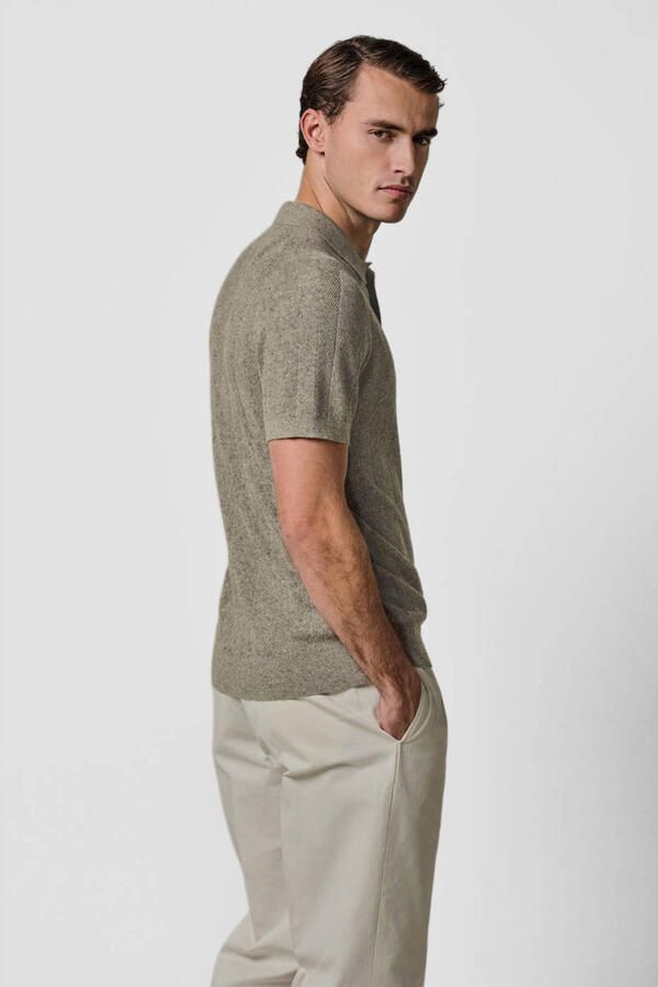 Profuomo regular polo met linnen fijn gebreid beige - Foto 7
