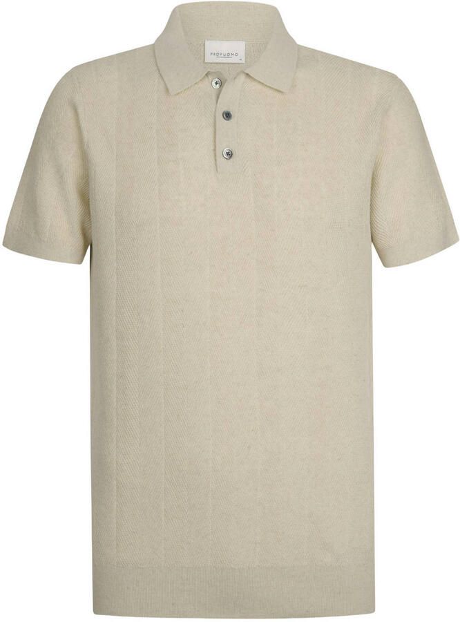 Profuomo regular polo met linnen fijn gebreid ecru - Foto 5