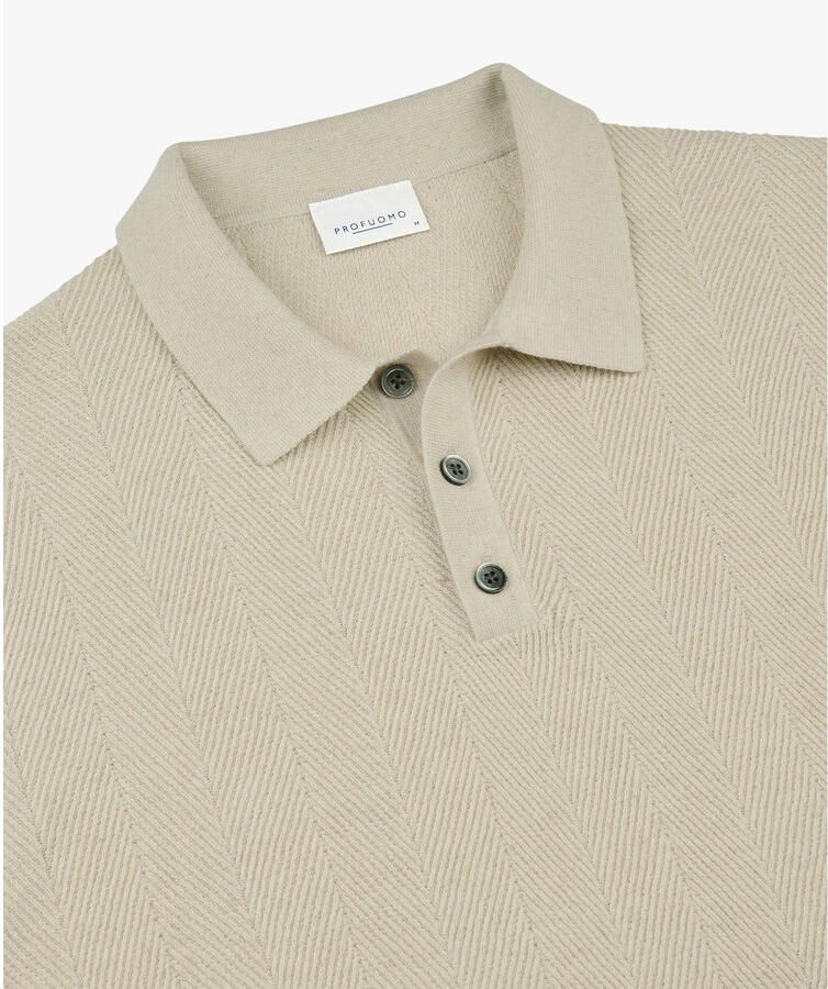 Profuomo regular polo met linnen fijn gebreid ecru - Foto 6