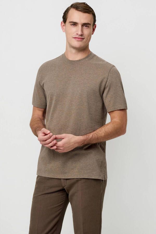 PROFUOMO Heren Polo's & T-shirts Mercerized Stretch Pique Taupe - Foto 5
