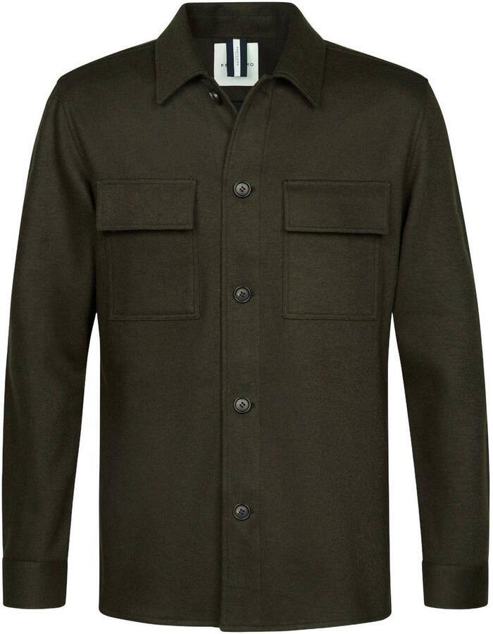 Profuomo relaxed fit overshirt met wol donkergroen