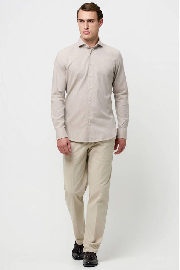 Profuomo slim casual overhemd met linnen beige - Foto 6
