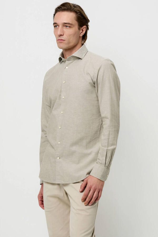 Profuomo slim casual overhemd met linnen groen - Foto 5