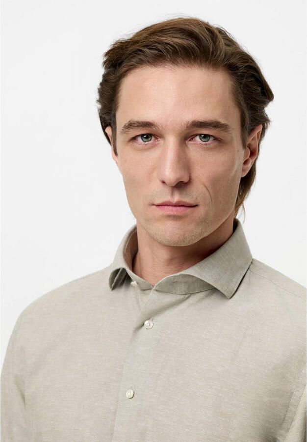 Profuomo slim casual overhemd met linnen groen - Foto 6
