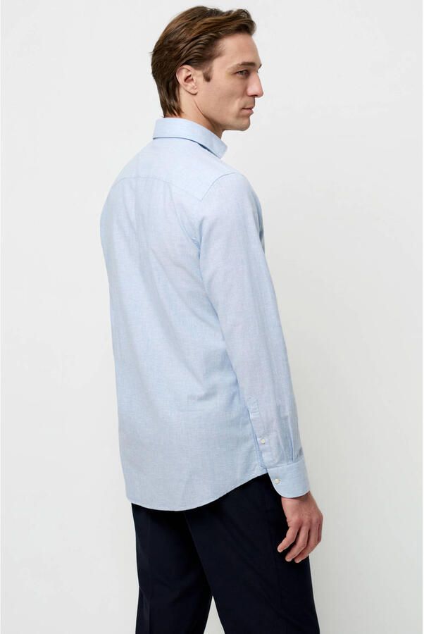 Profuomo slim casual overhemd met linnen lichtblauw - Foto 2