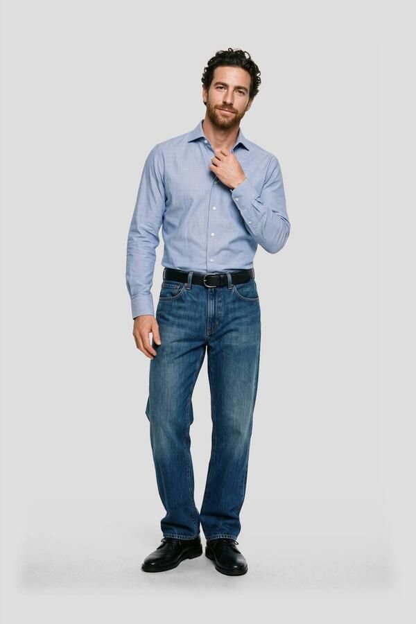 Profuomo Overhemd Lange Mouw Overhemd Brushed Herringbone Lichtblauw - Foto 2