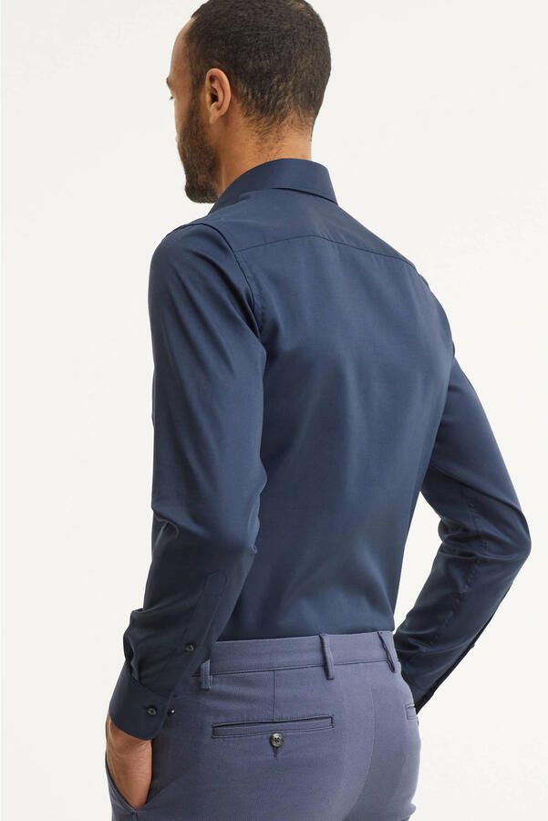 Profuomo slim fit strijkvrij overhemd donkerblauw twill - Foto 3