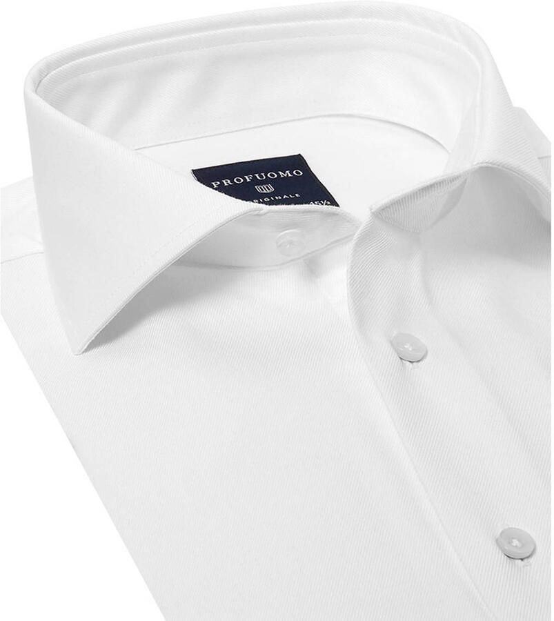 Profuomo slim fit strijkvrij overhemd met dubbele manchet wit twill two-ply - Foto 3