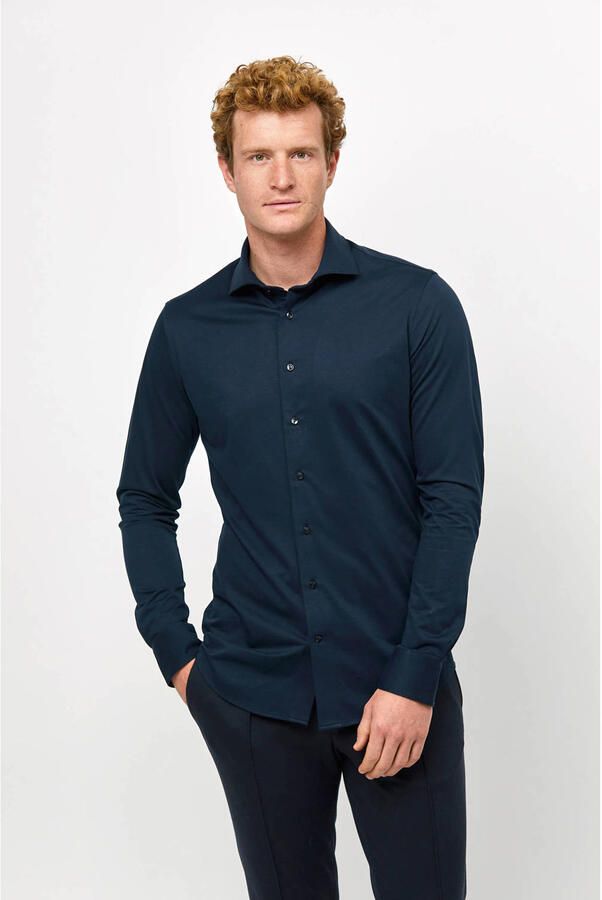Profuomo slim fit strijkvrij overhemd met extra lange mouw navy - Foto 2