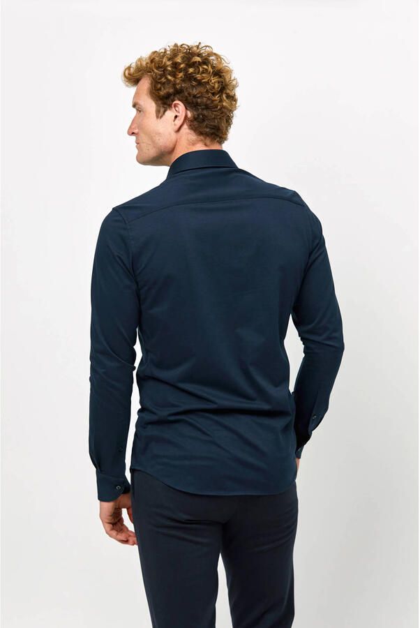 Profuomo slim fit strijkvrij overhemd met extra lange mouw navy - Foto 3