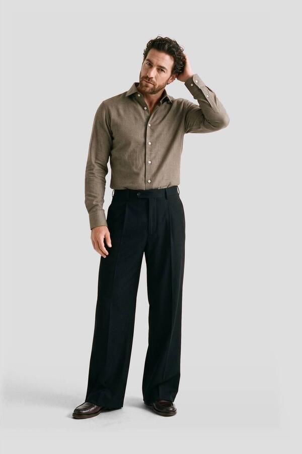 Profuomo slim fit twill overhemd bruin - Foto 2