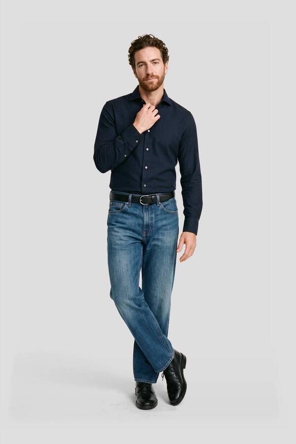 Profuomo Overhemd Lange Mouw Overhemd Brushed Twill Navy - Foto 2