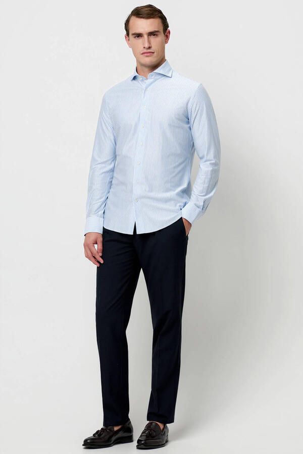 Profuomo Overhemd Lange Mouw Overhemd Japanese Knitted Blauw Strepen - Foto 3