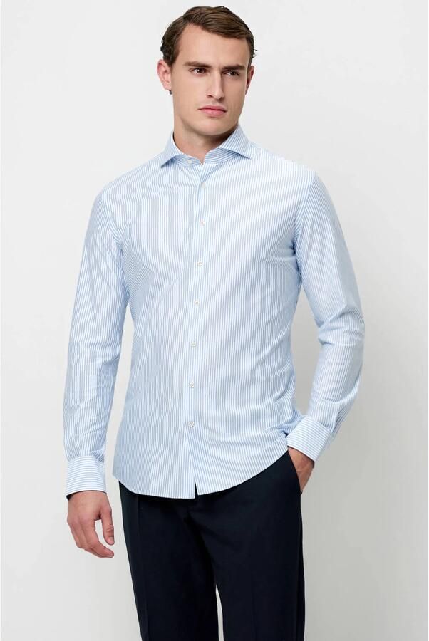 Profuomo Overhemd Lange Mouw Overhemd Japanese Knitted Blauw Strepen