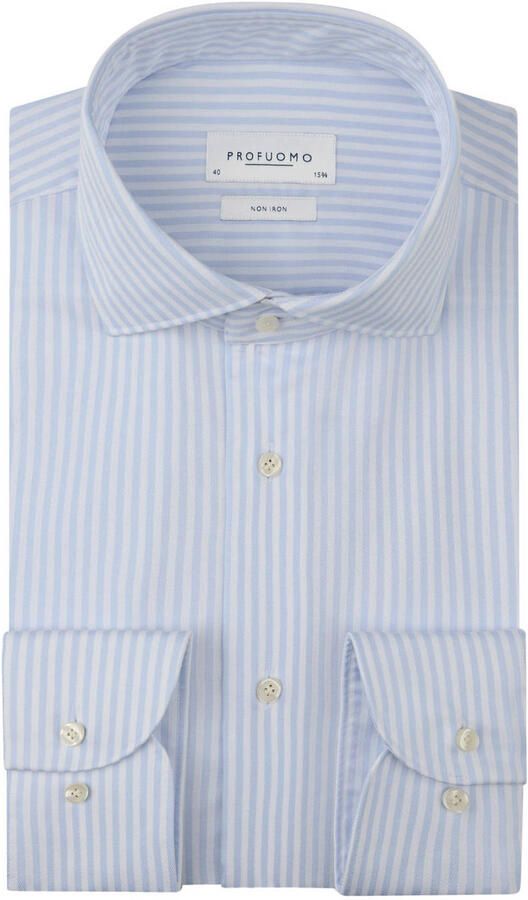 Profuomo slim gestreepte casual overhemd lichtblauw