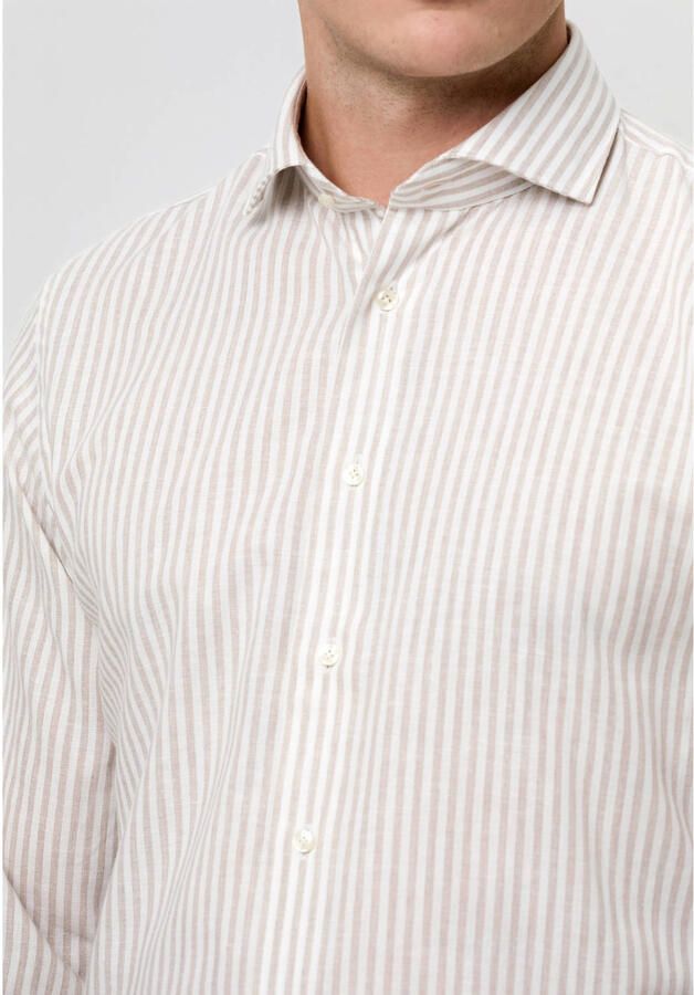 Profuomo slim gestreepte casual overhemd met linnen beige - Foto 6
