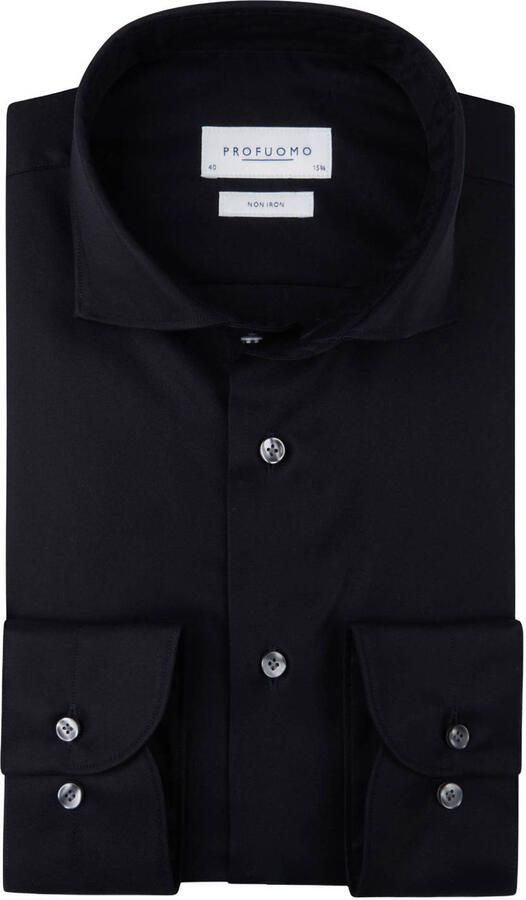 Profuomo Overhemd Lange Mouw Twill Overhemd Zwart
