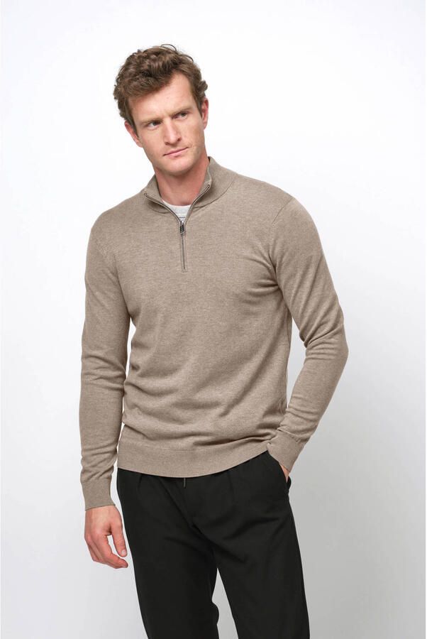 PROFUOMO Heren Truien & Vesten Half Zip Luxury Basic Beige - Foto 5