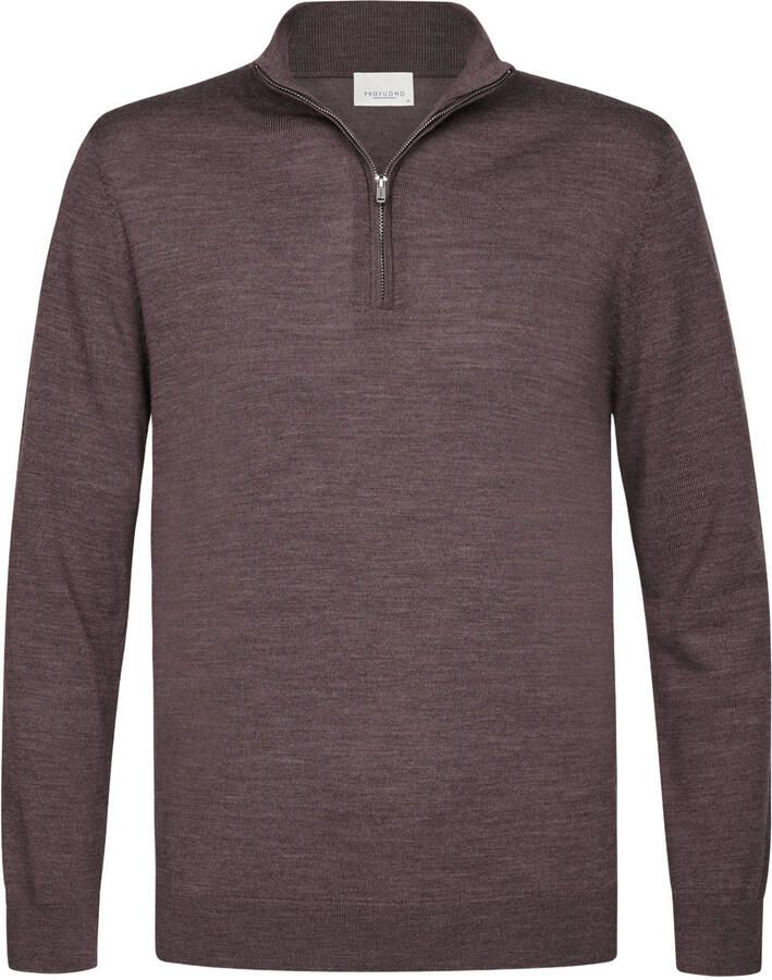 Profuomo wollen regular fit gebreide gemêleerde trui aubergine