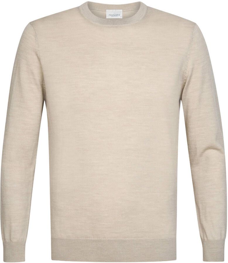 Profuomo wollen regular fit gebreide gemêleerde trui beige