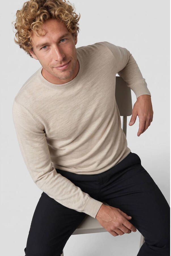 Profuomo wollen regular fit gebreide gemêleerde trui beige - Foto 2