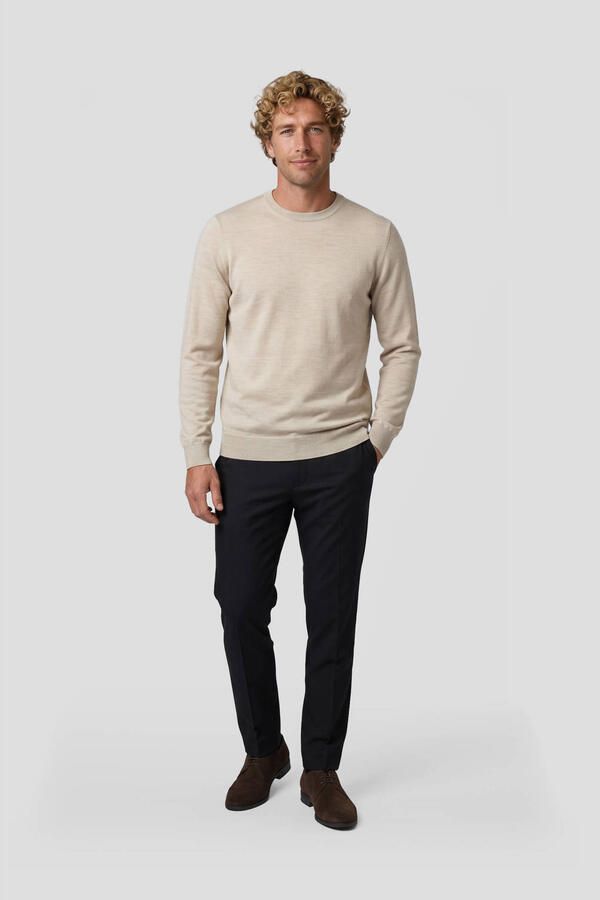Profuomo wollen regular fit gebreide gemêleerde trui beige - Foto 2