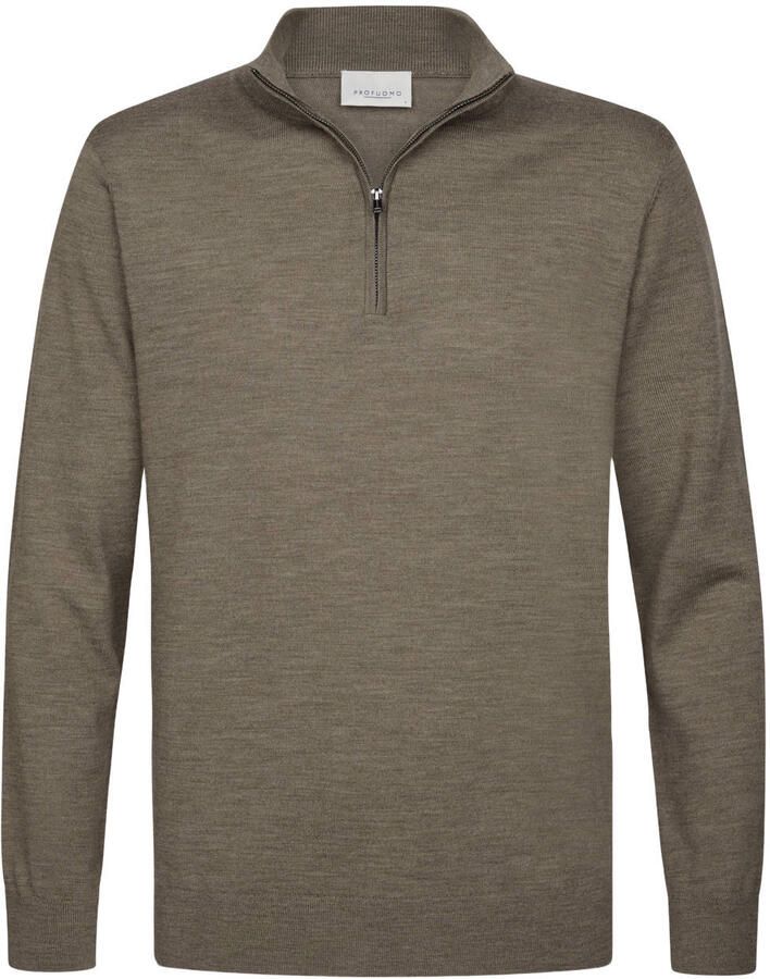 PROFUOMO Heren Truien & Vesten Pullover Half Zip Extrafine Merino Taupe - Foto 6