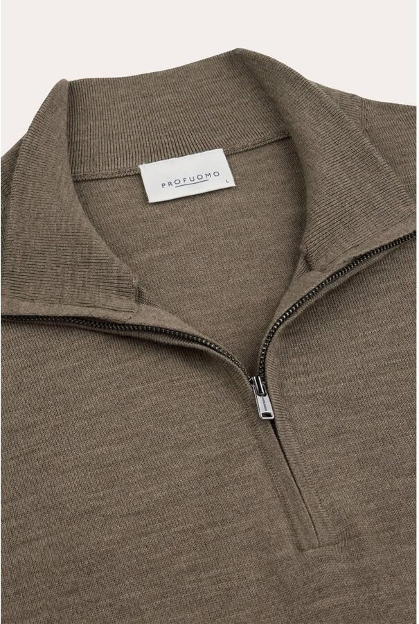 PROFUOMO Heren Truien & Vesten Pullover Half Zip Extrafine Merino Taupe - Foto 6
