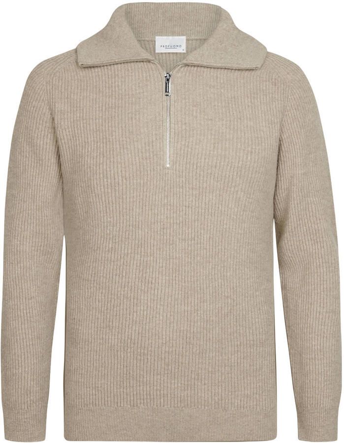 Profuomo wollen regular fit gebreide trui beige