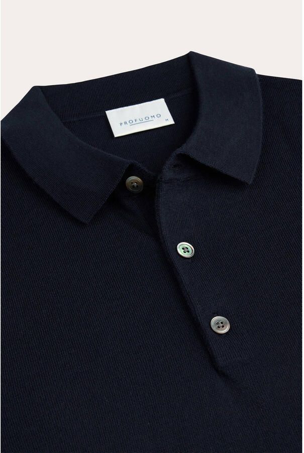 Profuomo Polo Shirt Lange Mouw Longsleeve Poloshirt Merinowol Navy - Foto 2
