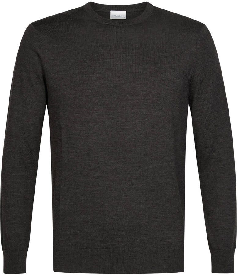 Profuomo wollen regular fit gebreide trui donkerbruin