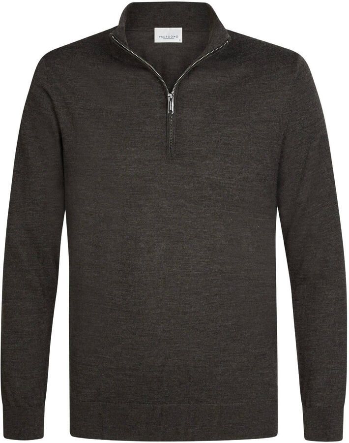 Profuomo Sweater Half Zip Pullover Merinowol Donkerbruin
