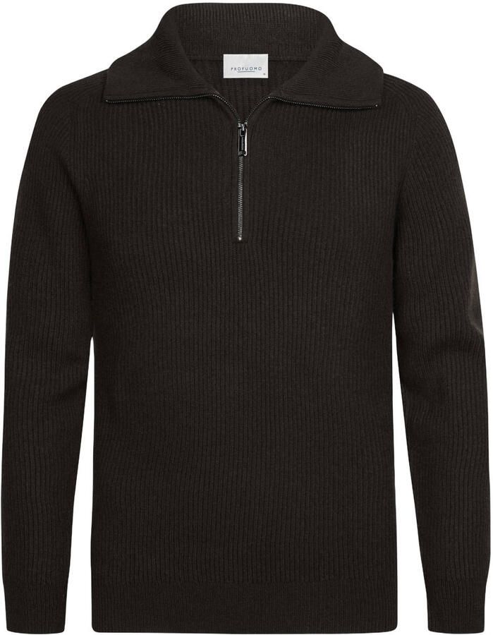 Profuomo wollen regular fit gebreide trui donkerbruin