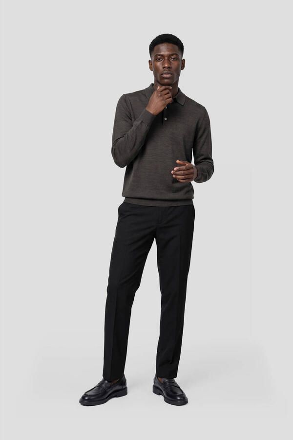Profuomo Polo Shirt Lange Mouw Longsleeve Poloshirt Merinowol Donkerbruin - Foto 6