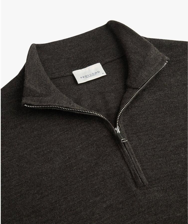 Profuomo Sweater Half Zip Pullover Merinowol Donkerbruin - Foto 2