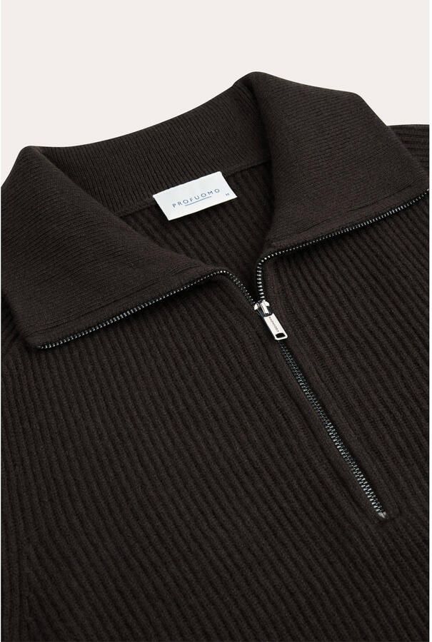 PROFUOMO Heren Truien & Vesten Pullover Half Zip Heavy Wool Bruin - Foto 5