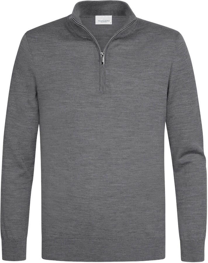 Profuomo wollen regular fit gebreide trui donkergrijs