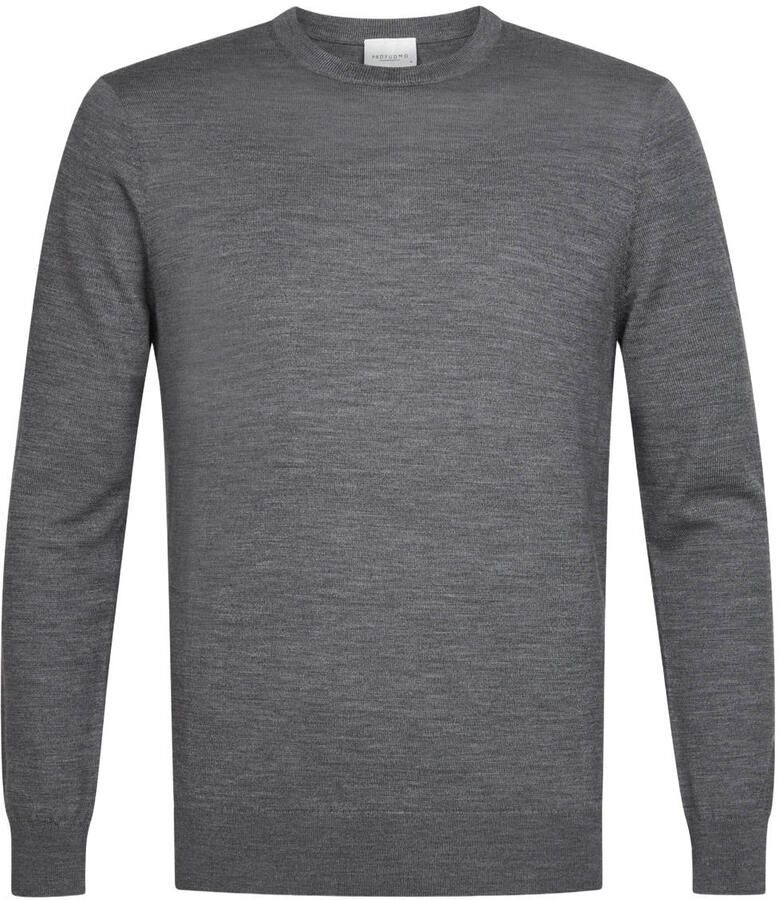 Profuomo wollen regular fit gebreide trui donkergrijs